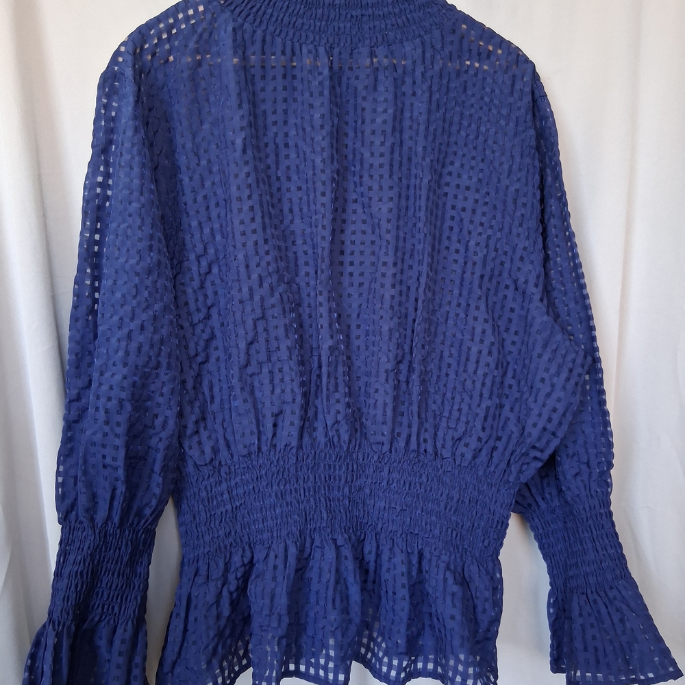 Ashley Stewart Textured Sheer Navy Blouse